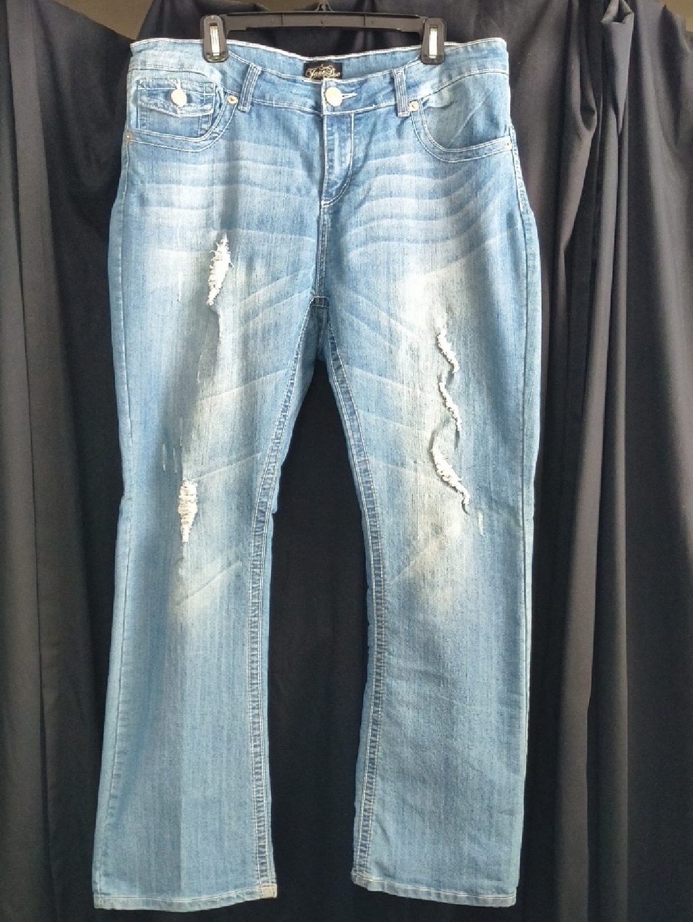 Womens Light Blue Distressed Straight Leg Jeans Item #0030